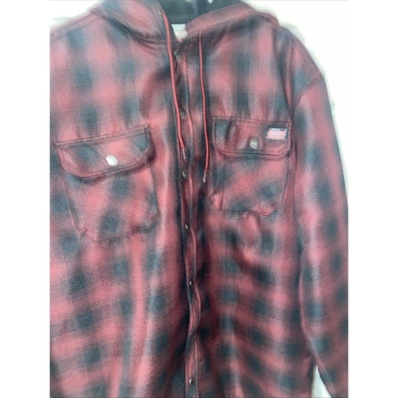 Dickies Hooded Red Burgundy Black Plaid Jacket Size XL (46-48) - Picture 3 of 11